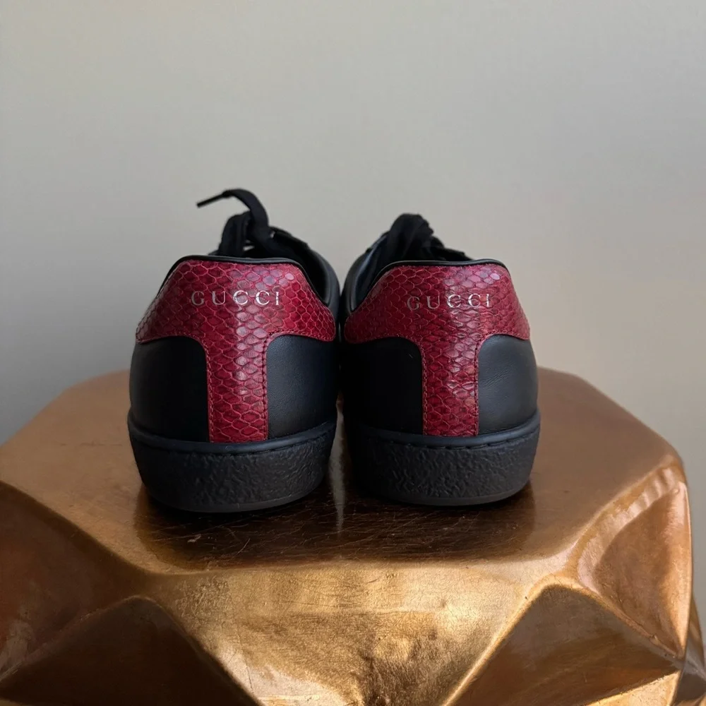 NWT Gucci Ace Black Leather Sneakers with Red and Green Stripe, Size Men’s 8.5-9 - Picture 14 of 14